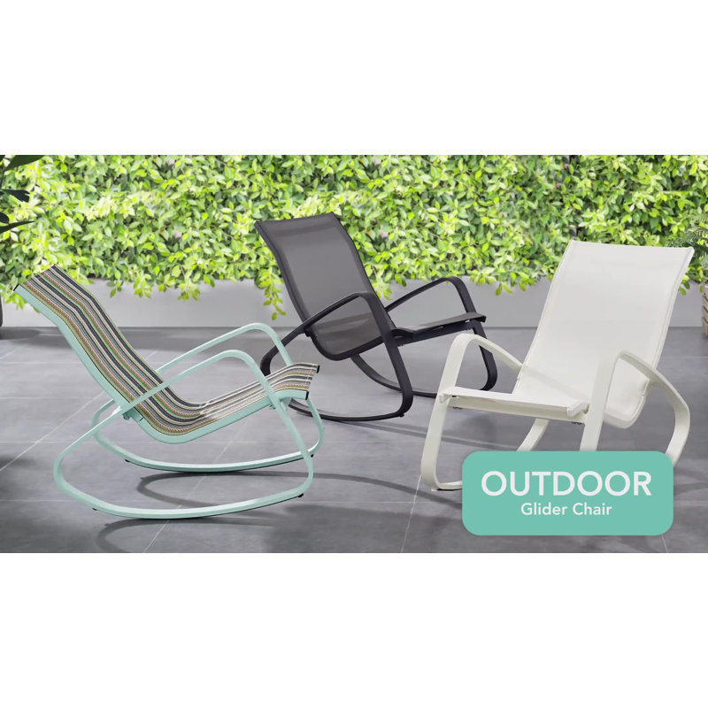 White Aluminum Mesh Rocking Lounge Chairs with Armrests, Set of 2