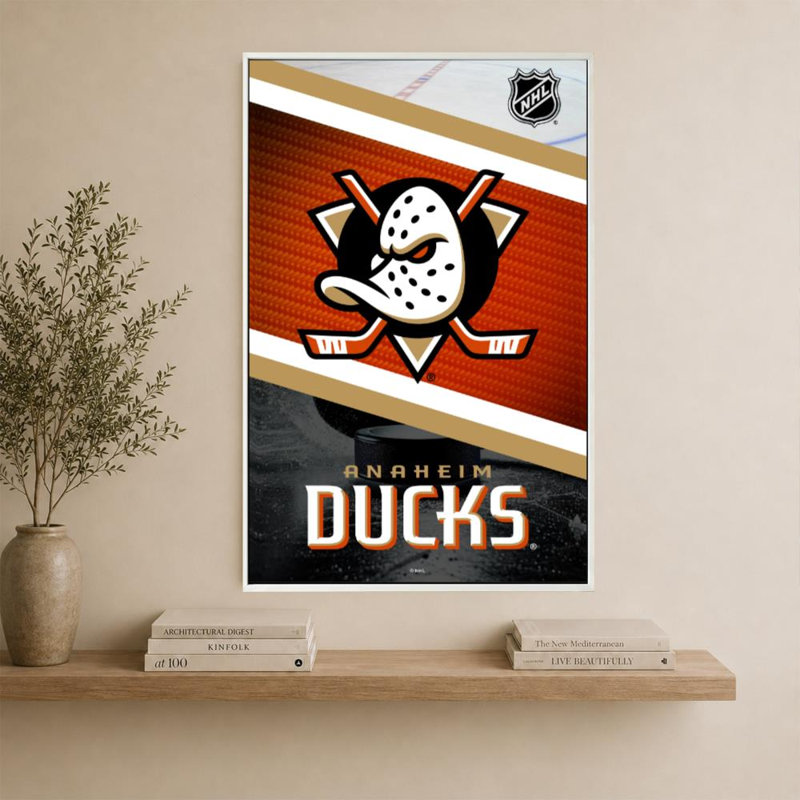 «Anaheim Ducks NHL», art mural, H 60 po x l 40 po, Cadre plat flottant, White