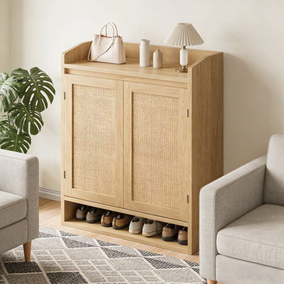 Bohemian Wooden Shoe Cabinet With Adjustable Shelves