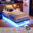 Zoller Floating Bed Frame with LED & Charging Station, Modern Metal Platform Bed, No Box Spring Needed-812422483