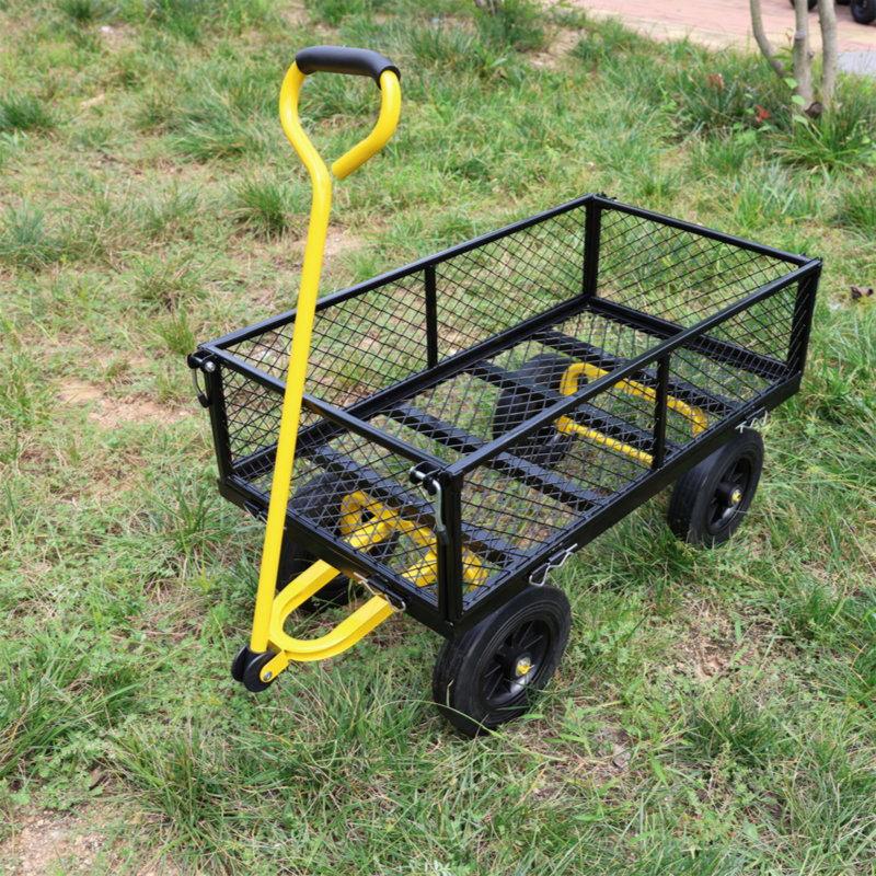 Black and Yellow Steel Garden Wagon with Solid Wheels