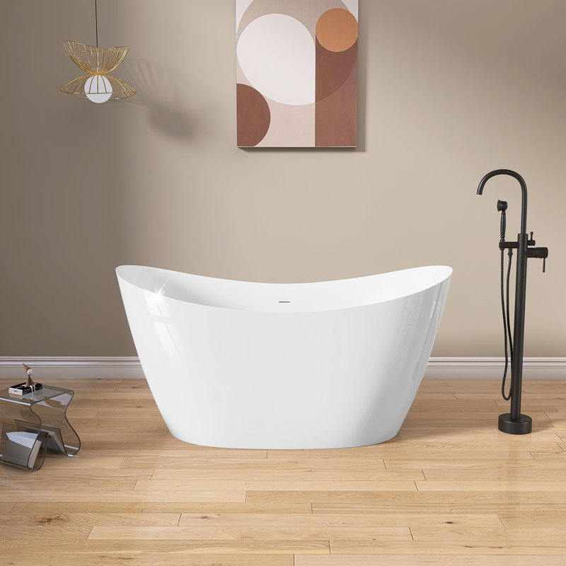 Baignoire de trempage autoportante autoportante en acrylique 55 po L 55 po x l 28 po avec drain escamotable amovible en chrome