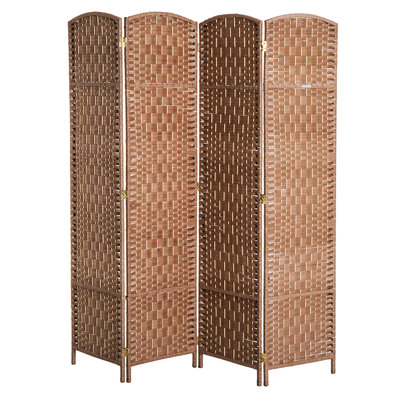 Natural Weave Room Partition 6' Tall. Artistic Pattern. Poplar Wood Base. For Creating Private Spaces In Dorms. 4 Panels And Flexible Hinge. Portable Lightweight Tall Privacy Screen With - Natural.