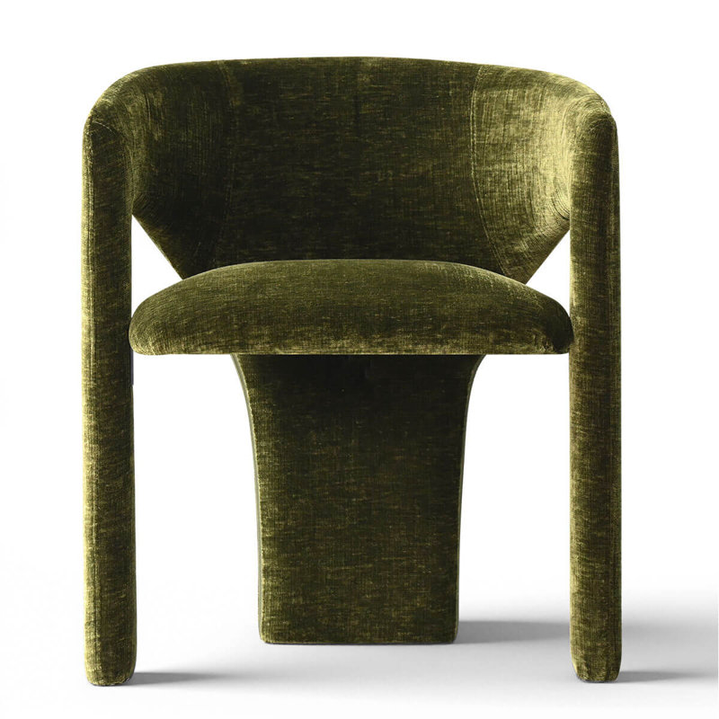 Modern Chenille Upholstered Dining Chair With Arm, Olive Green