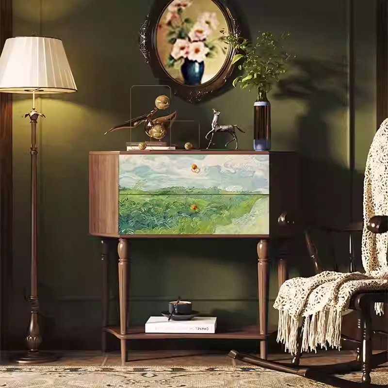 Armoire de rangement élégante avec cadre en bois de frêne blanc, Noyer