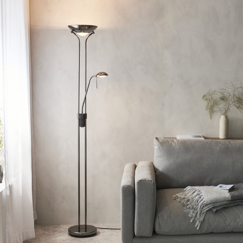 Charlie 180cm Uplighter Floor Lamp, Black Chrome