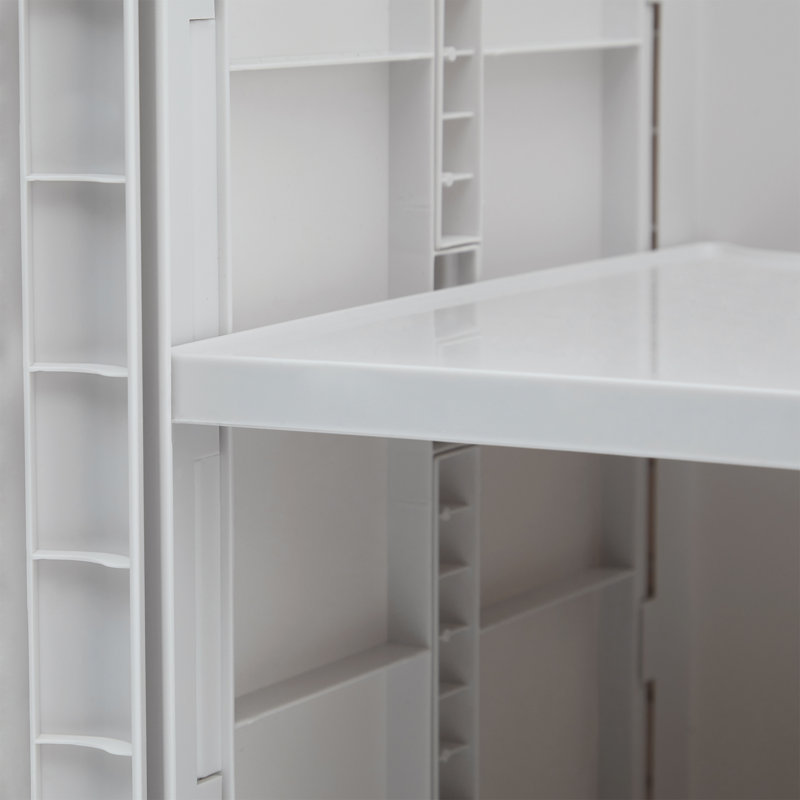 4 Tier Folding Stackable Storage Box, Stackable Storage Drawers On Wheels, Bathroom Floor Cabinet With Doors, White