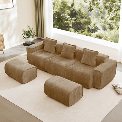 Canapé modulaire modulaire en forme de U avec revêtement en velours, repose-pieds mobile et passepoil à bordure française pour un confort et un style sans effort.