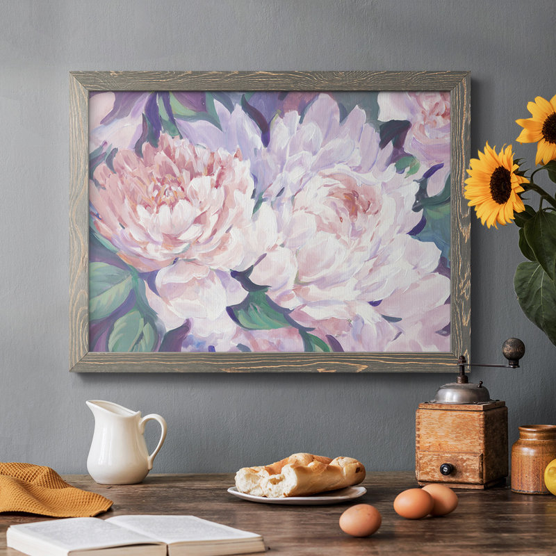Pe pivoines en fleurs I, peinture sur toile encadrée, Gris, H 26 po x l 38 po x P 1,5 po