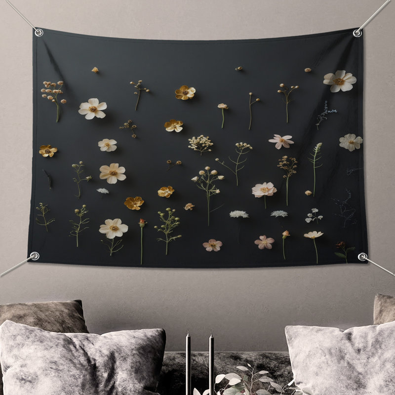 Tapisserie murale à motif floral pressé - décoration murale fleurs, 68in H x80in W with 4 Grommets