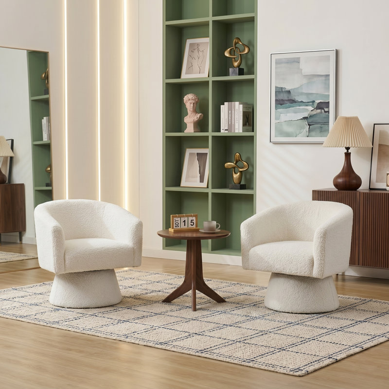 Fauteuil demi-tonneau pivotant rembourré Caleigha, Polyester blanc