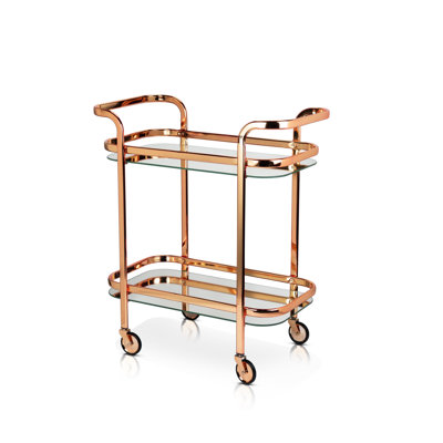 Viski Kitchen and Bar Cart with Wheels and Mirror Shelves, Kitchen and Bartending Accessories Holder, Stainless Steel, Vintage Gold Finish by Viski