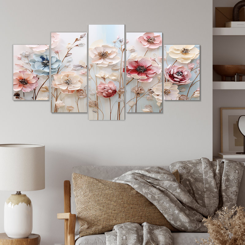 «White and Pink Floral Wonderland - Flowers Multipanel», ensemble de décorations murales