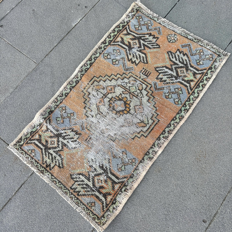 Handcrafted Small Turkish Rug in Antique Orange - Ideal for Entryway or Vibrant Area Accents