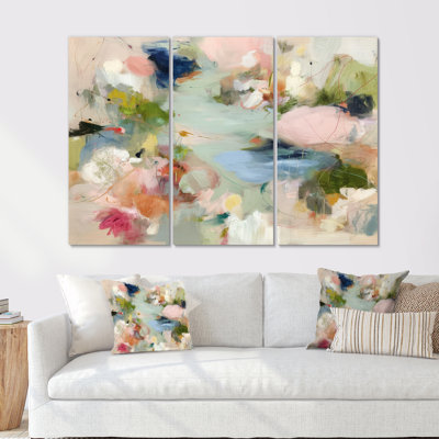 Abstract Minimalism In Pink And Green Tones  - Minimalism Wall Décor Set