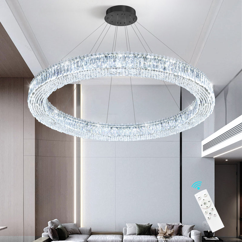 Lustre 47 po à DEL moderne en cristal à intensité variable noir, Matte Black