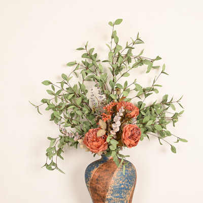 36" Artificial Neutral Peony Eucalyptus Mixed Floral Bouquet Faux Full Bloom Floral Stems Vase Filler Boho Farmhouse Wedding Dining Table Centerpiece Decor