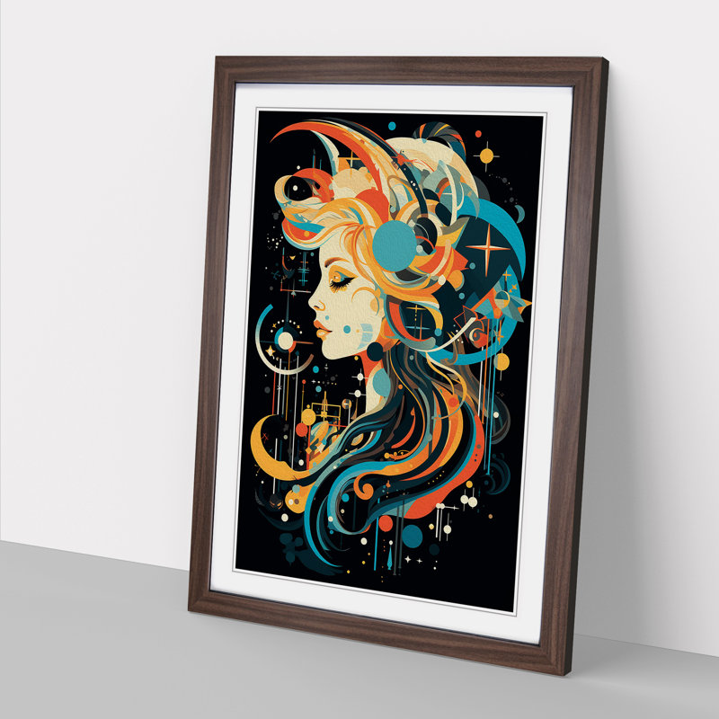 Aquarius Zodiac Constructivism - Framed Print, Walnut Framed, 46cm H x 34cm W x 2cm D