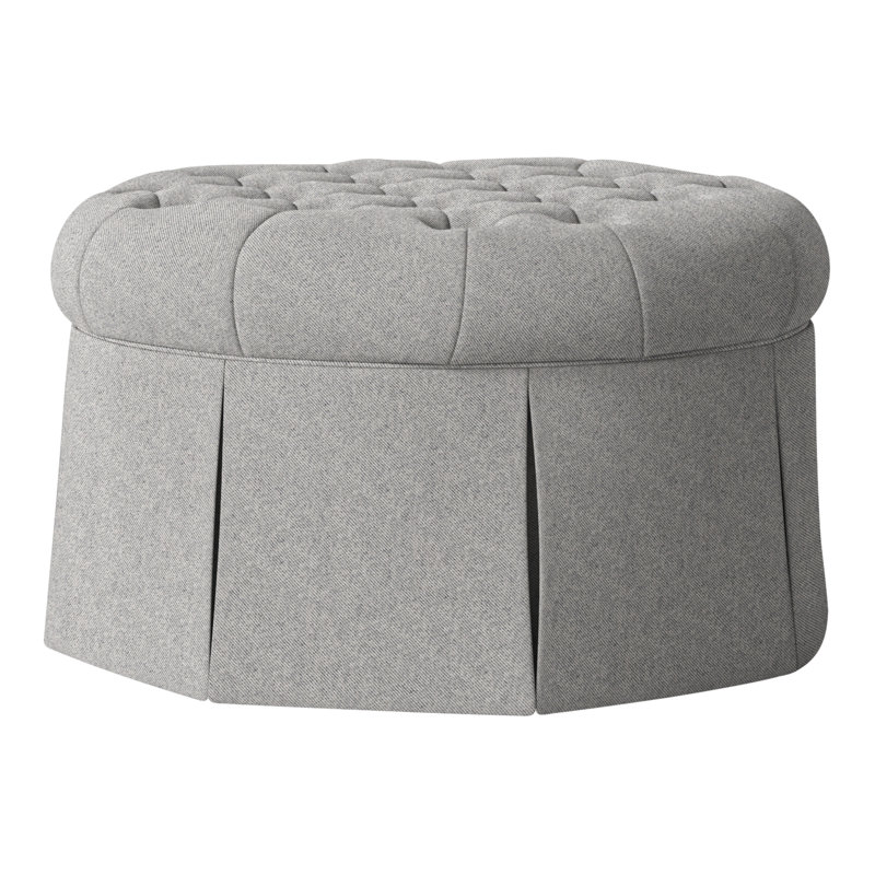 Repose-pieds cocktail capitonné rond 35 po Alma, Flanelle Perigold Aspen gris clair