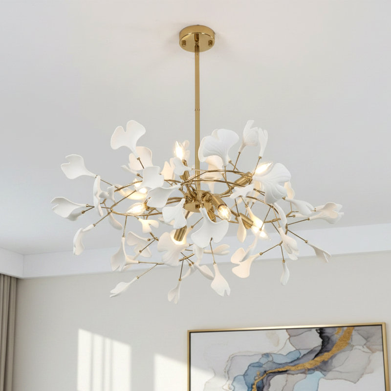 Lustre 8 lumières de luxe Ginkgo, laiton, Laiton
