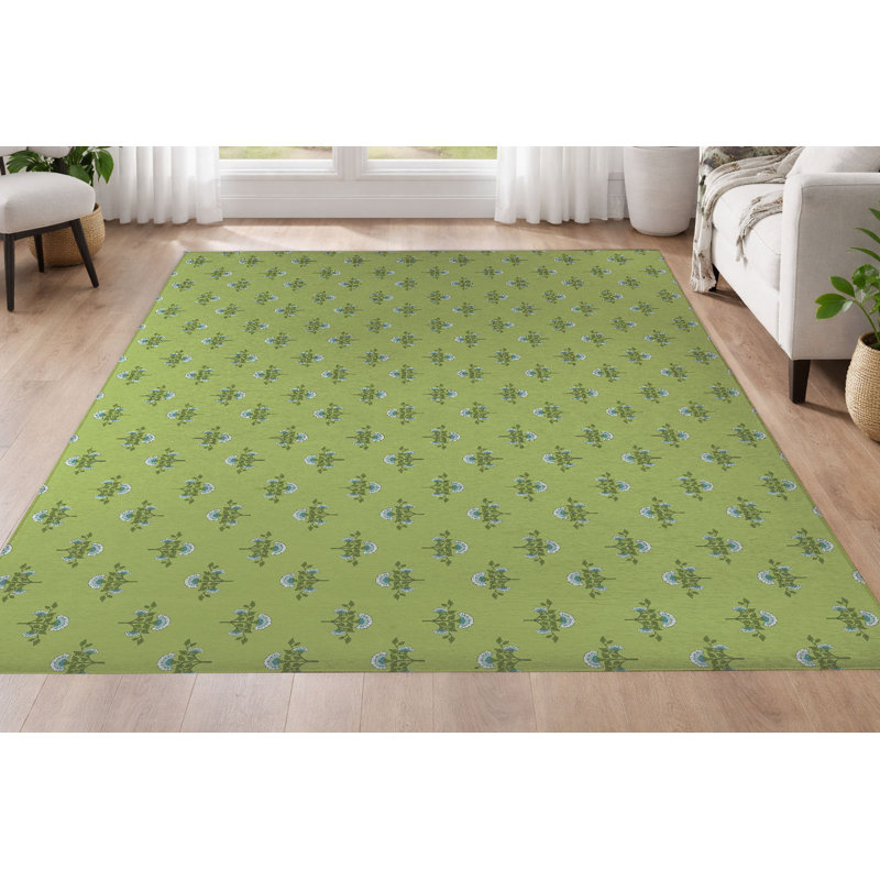 Tapis ultra-mince à profil bas Flora, Limette, Rectangulaire 3 pi x 5 pi