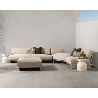 Canapé modulaire d'extérieur en teck Livia 136,7 po