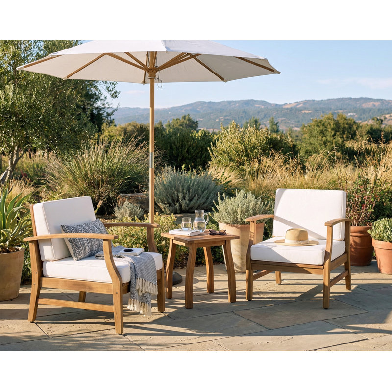 Bevelyn Acacia 2 - Person Patio Conversation Set with Cushions, Cream