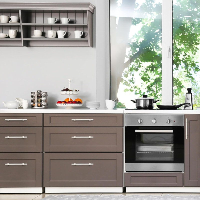 Paquet de 10 poignées d'armoire - Poignées centrales en acier inoxydable pour la cuisine et la salle de bain, conception carrée moderne, installation facile