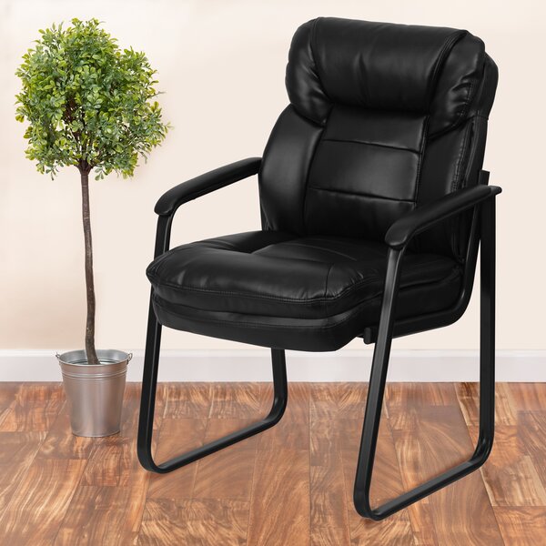 CLATINA Heavy Duty Big & Tall Guest Chair 400lb Leather Reception Chairs  with Padded Arm Rest Extra Wide Backrest Seat Cushion Side Chair for Office