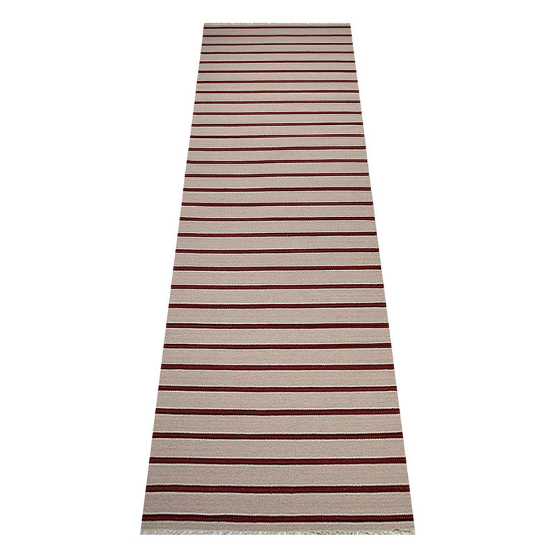 Donora Hand Woven Flat Weave Kilim Wool Eco-Friendly Area Rugs  -  Runner, Cream Red Color, Contemporary Modern Design, Low Pile  Handmade Area Rugs for Living Room, Bed Room