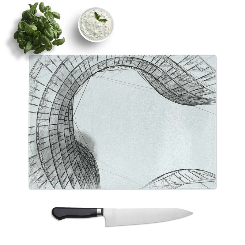 Tempered Glass Sketching the Architecture Vol.8 Chopping Board, 28.5 cm W x 20 cm L