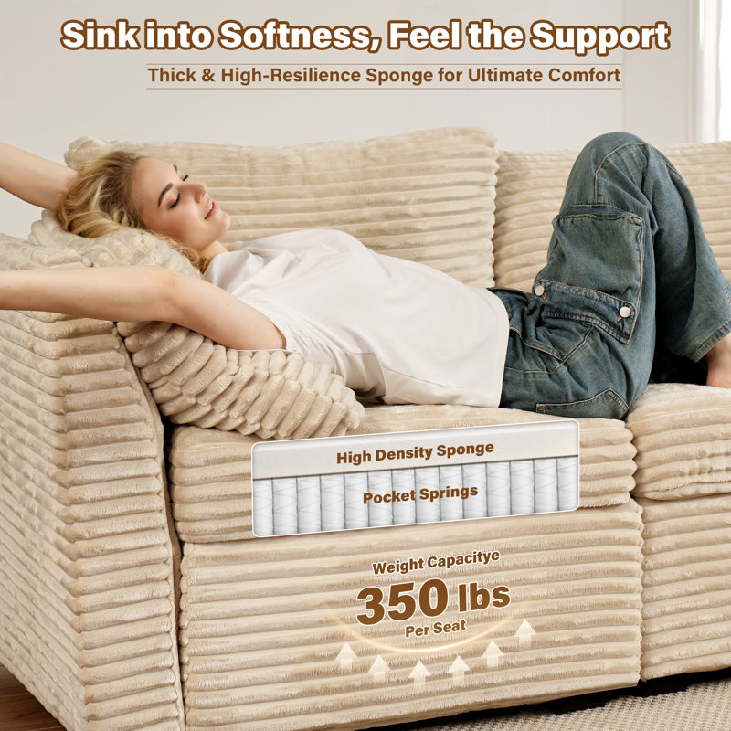 Modular U-Shaped Corduroy Sectional Sofa with Ottoman