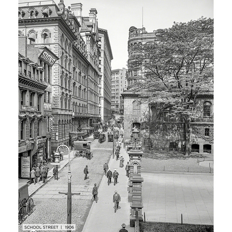 School Street, Historic Boston - reproduction de photo sur toile tendue, H 24 po x l 20 po x P 1,5 po