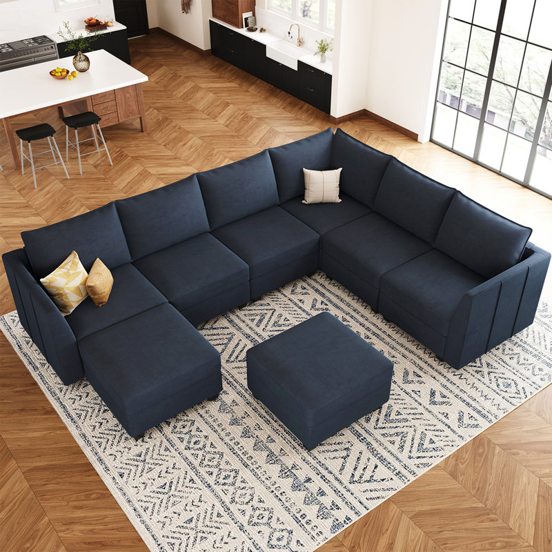 Allinson 9-Piece U Shaped Velvet Freely Combined Modular Sofa L-Shaped Solid Wood Sectional Storage Couch Livingroom Sofa with Ottoman