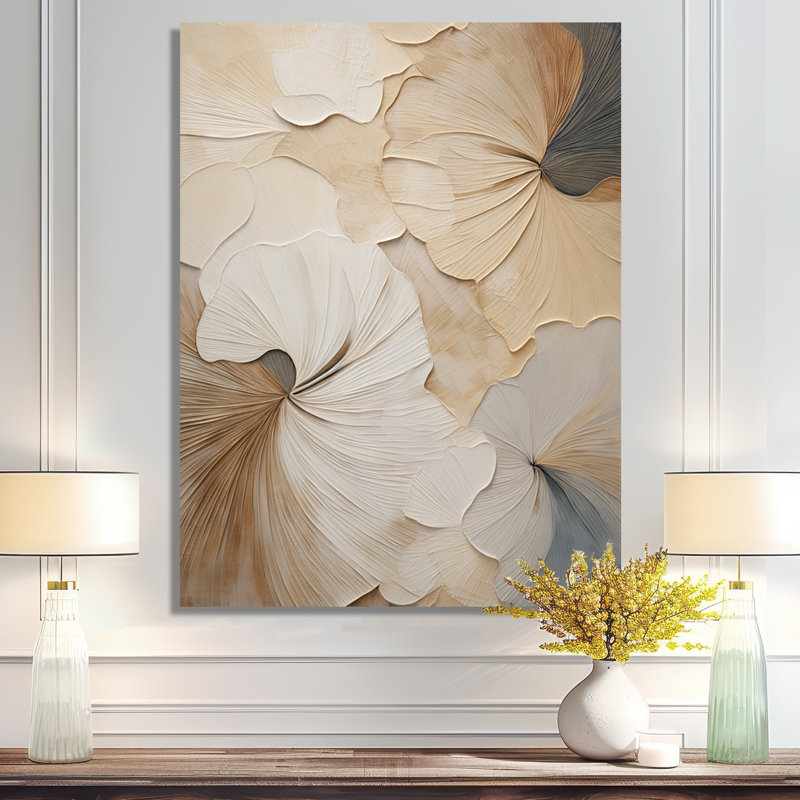 «Beige minimalisme élégance en fleurs», reproduction d'art sur toile, impression sur toile beige, Toile tendue, Sans cadre