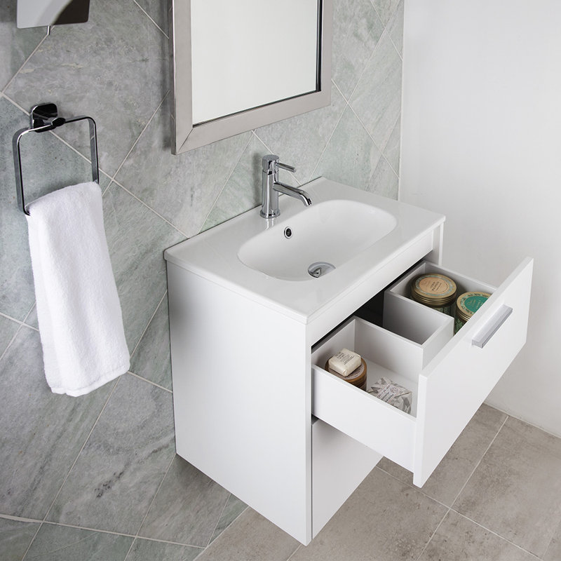 Aquatre 24'' W Single Vanity, Wall Mount, Matte Black, Natural Walnut