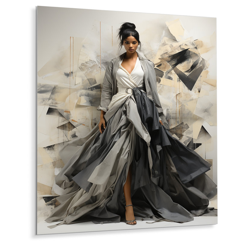 «Black Fashion» Fusion Couture, création I - mode, art mural en métal, H 20 po x l 12 po x P 1 po
