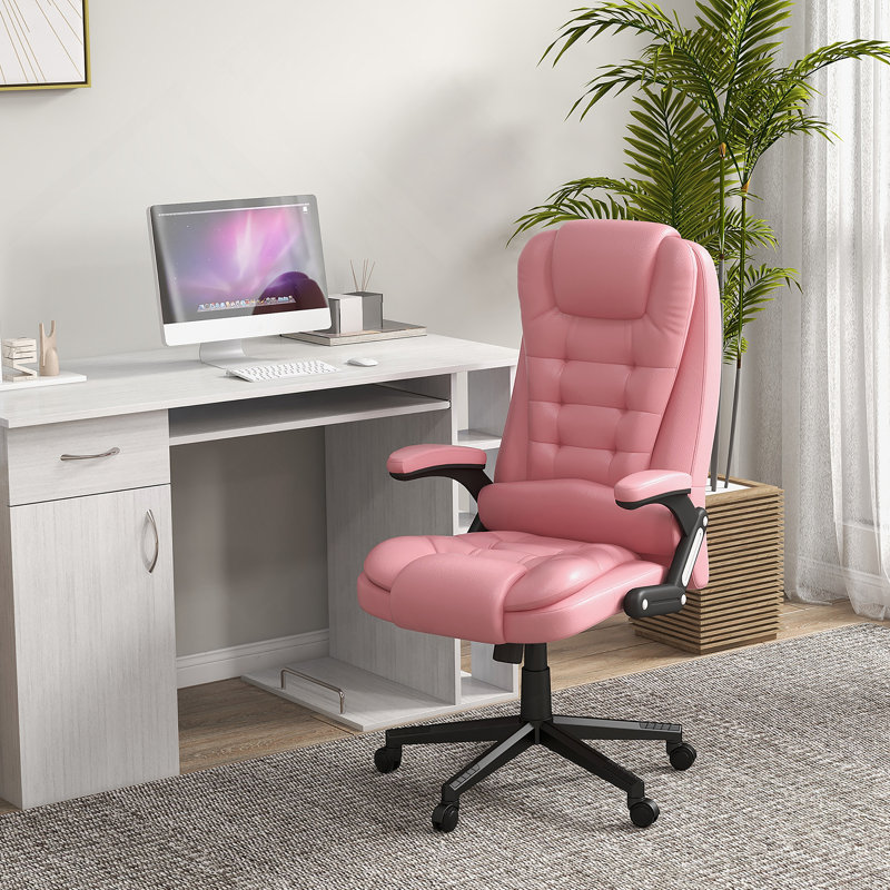 High Back Vibration Massage Office Chair with 6 Vibration Points, Heated Reclining PU Leather Computer Chair with Armrest and Remote, Pink