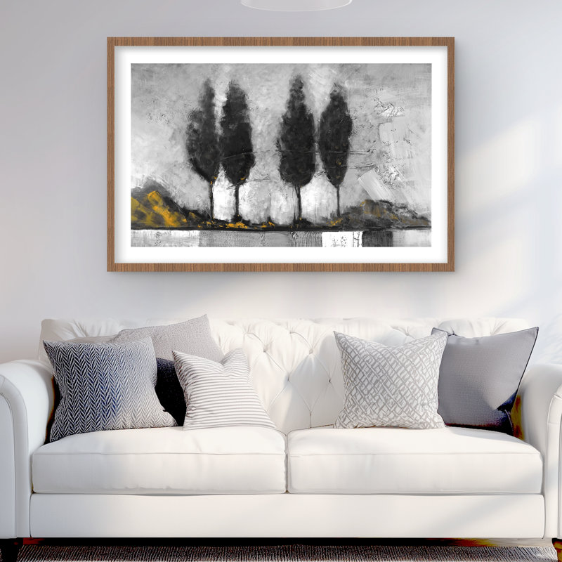 Paysage industriel en niveaux de gris - reproduction encadrée avec passe-partout, H 24 po x l 36 po, Brun