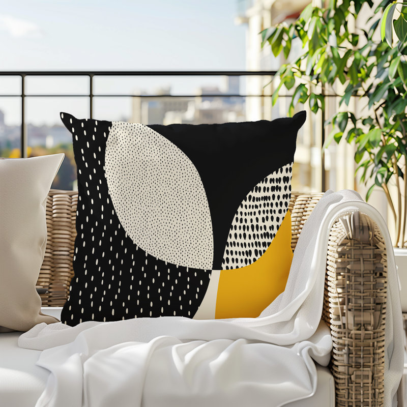 Coussin carré intérieur / extérieur pia, H 17 po x l 17 po, Jaune / noir / blanc cassé