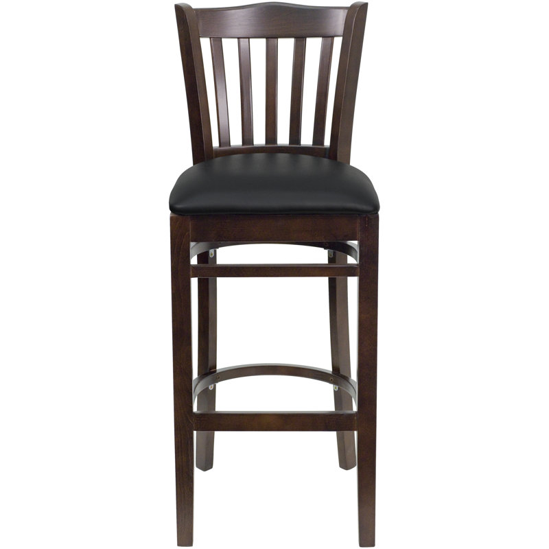 Tabouret de restaurant en bois à dossier à lattes Prompton, Noyer, Noir, 1