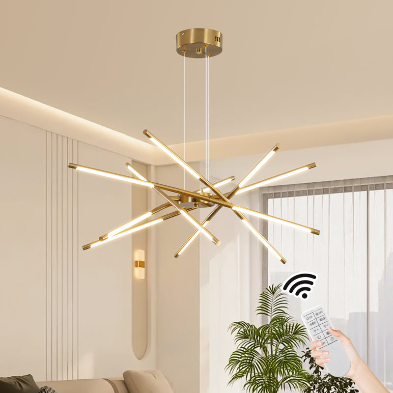 Deshawn 12-Light Sputnik Modern Linear LED Chandelier Dimmable Adjustable Height Matte Finish for Dining Living Room