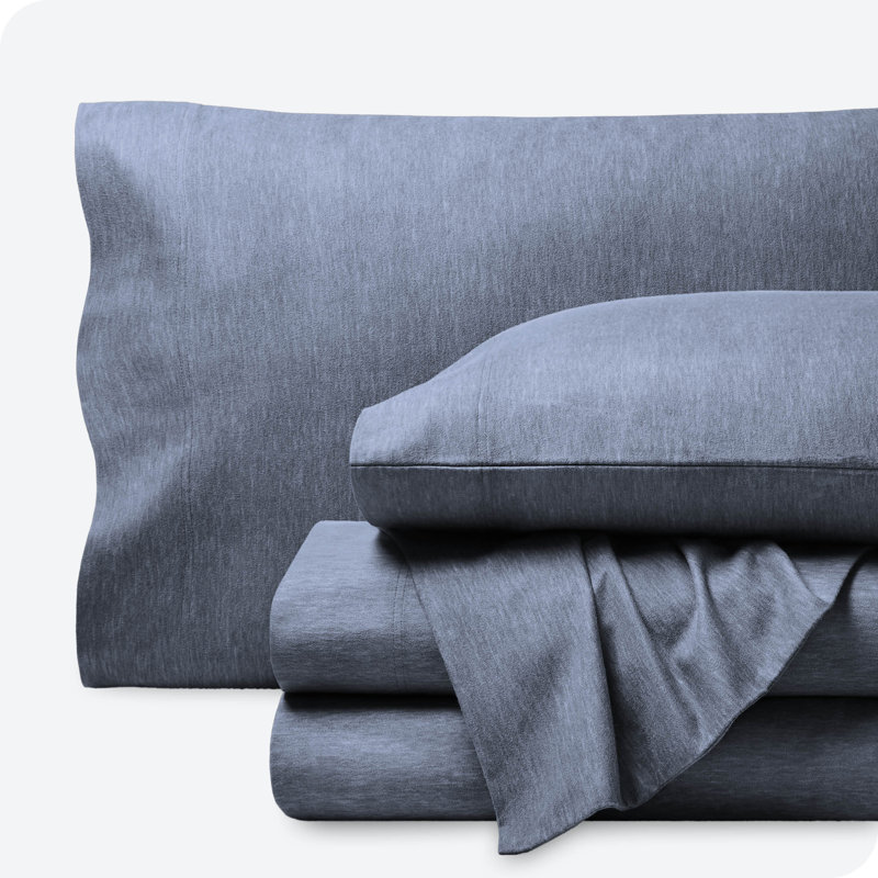 100% Cotton Flannel Sheet Set, Queen Sheet Set with 2 Pillowcases, Heather Indigo