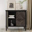 Armoire d'appoint Mid-Century avec portes à chevrons 31,5 po Cartlin - Acacia massif, noir mystique-1571415241