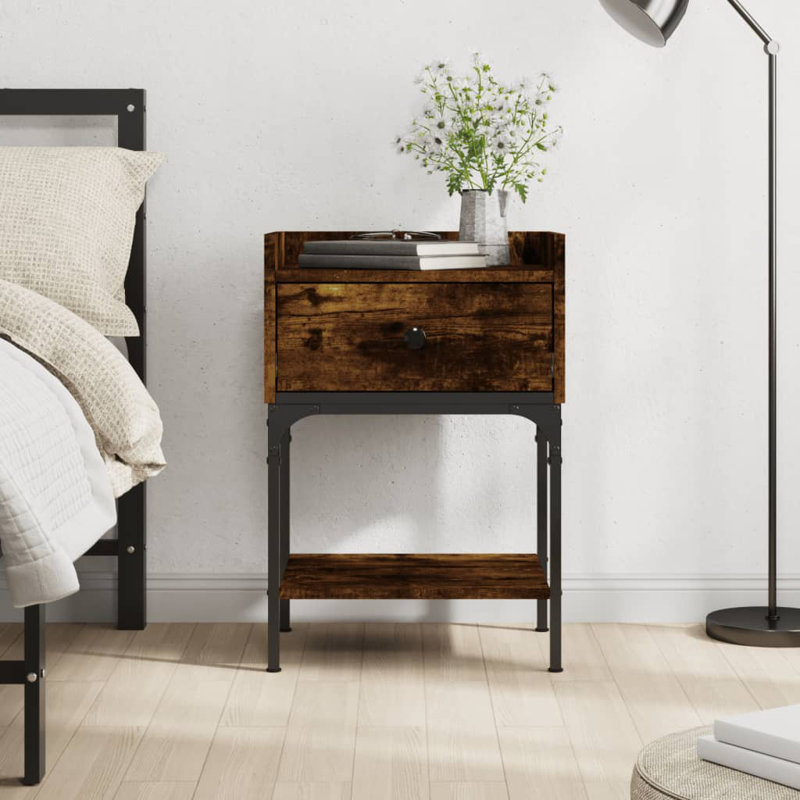 Shabari 40.5cm W Iron Bedside Table, Smoked Oak, Individual