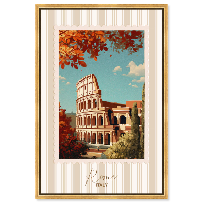 «Rome Travel Stamp», reproduction d'art sur toile par Art Remedy, cadre doré, 10 x 15, 16"H x 11"W, Gold Frame