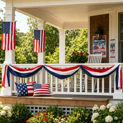 American Bunting Flag 2-Pack, 24x240 Inch Patriotic Red White Blue Banner for Outdoor Porch, Fourth of July Memorial Day Decor
