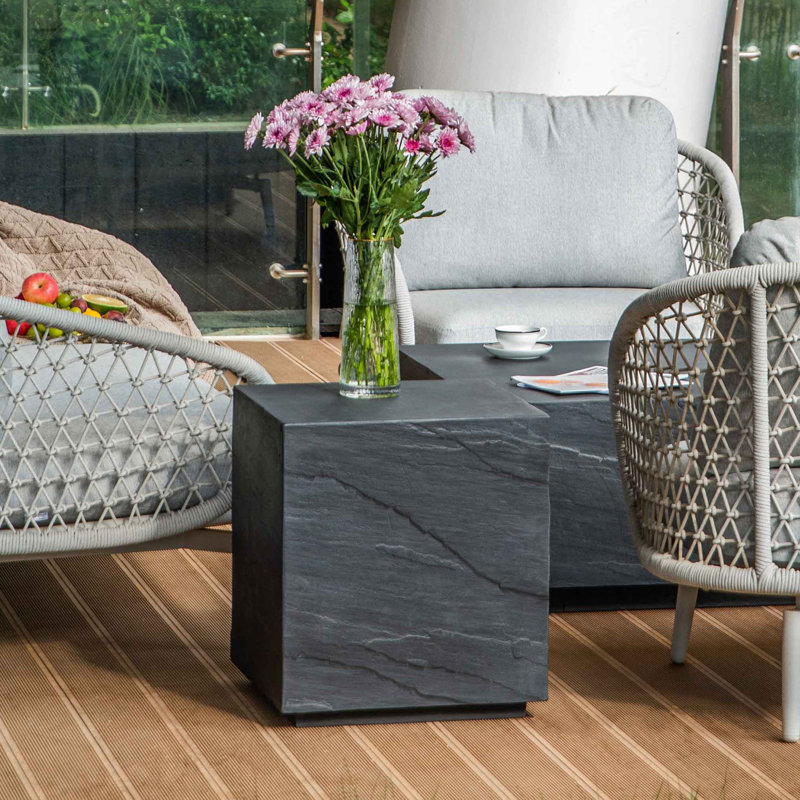COLORADO Concrete Side Table Bedroom Stool  45 x 45 x 50.8 cm, Slate Black