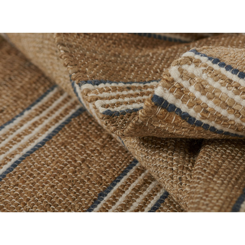 Blue and Brown Wool Stripe 10' x 14' Handmade Rug