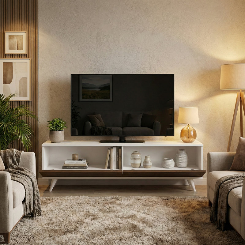 Meuble télé pour téléviseur de 70 po ou moins avec porte en bois massif Jiaying